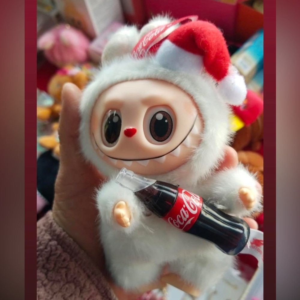 Cute White Plush Toy with Coca-Cola Bottle